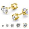 Titanium Steel Four-Claw 3A Zircon Screw-Back Cartilage Stud Earrings