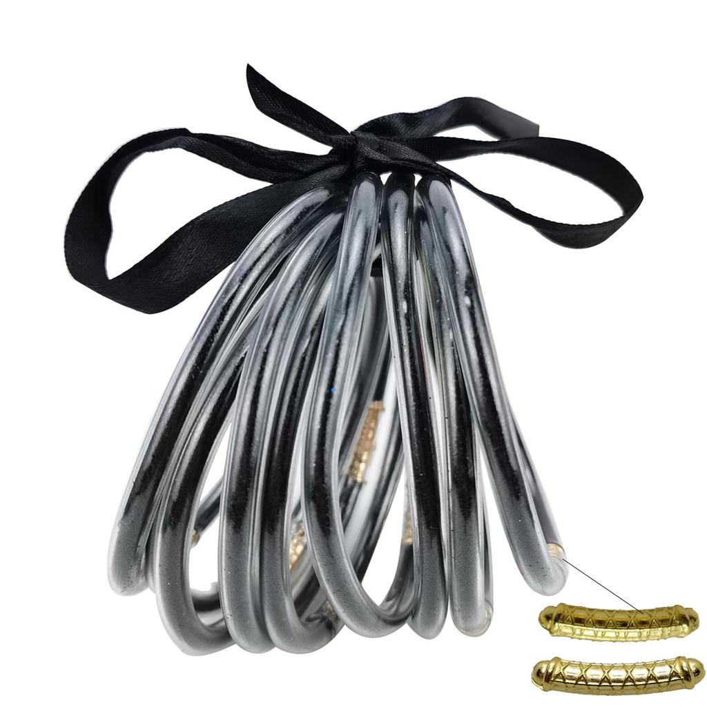 9 Stück/Set Modeschmuck Goldenes Armband Buddhistisches Jonc Armreifen Set für Damen Glitzergefülltes Jelly Silikon Buddha Mädchen Armbänder