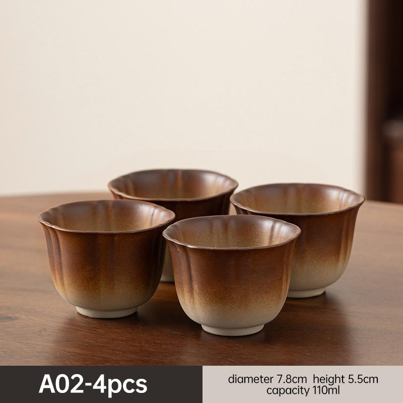 4 Piece Kung Fu Tea Cup Retro Earthenware Rough Pottery Stoneware Master Tea Set Cooking Tea Cups Pottery Gift