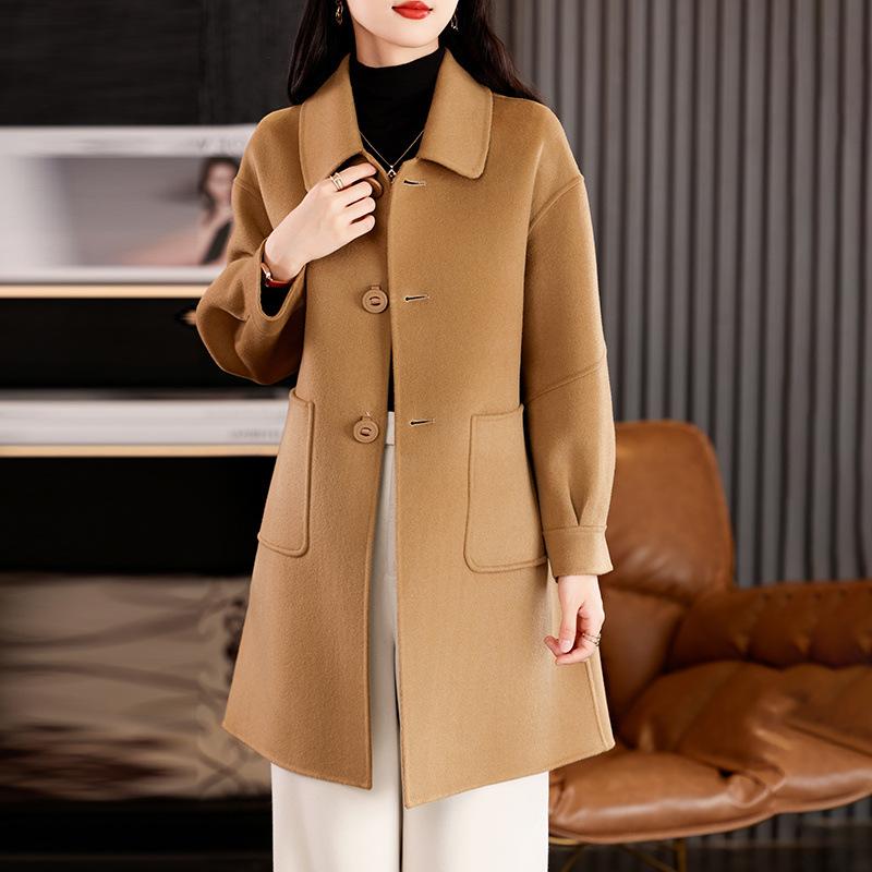 Red Design Double-sided Wool Coat Women's Autumn and Winter New Medium and Long Wool Coat