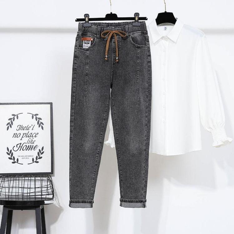Women High Waist Skinny Jeans Plus Size Cotton Elastic Denim Pants Harem Trousers XL серый