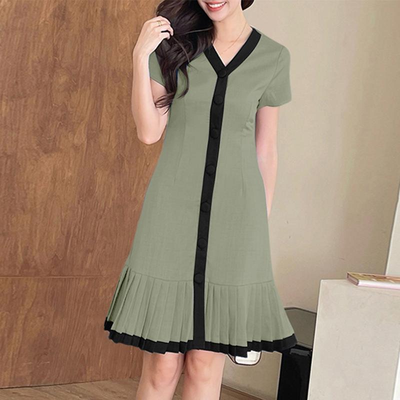 ZANZEA Damen Freizeit V-Ausschnitt Sommer Kurzarmkleid