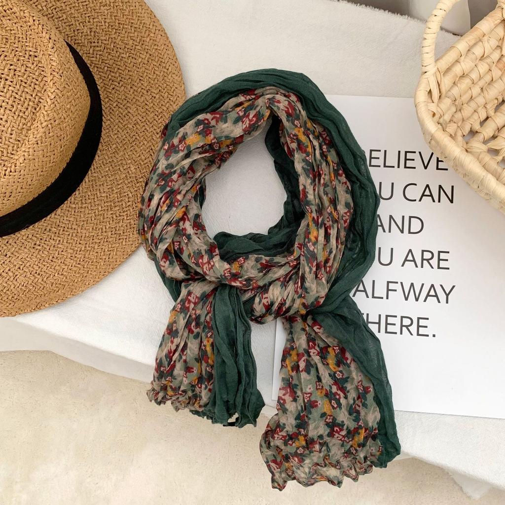 Women's Cotton and Linen Scarf Floral Scarf Splicing Literary and Artistic Fashion Warm Scarf Shawl