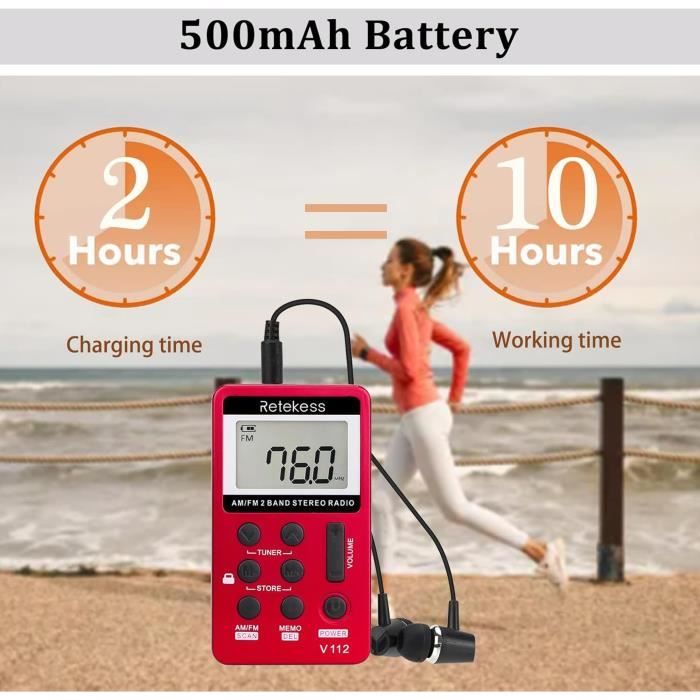 Mini rádio fm - retekess - v112 - vermelho - estéreo - recarregável - portátil