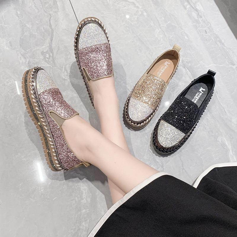 Summer New Flat-bottomed Thick-soled Glit Women's Singles Shoes for Lazy People