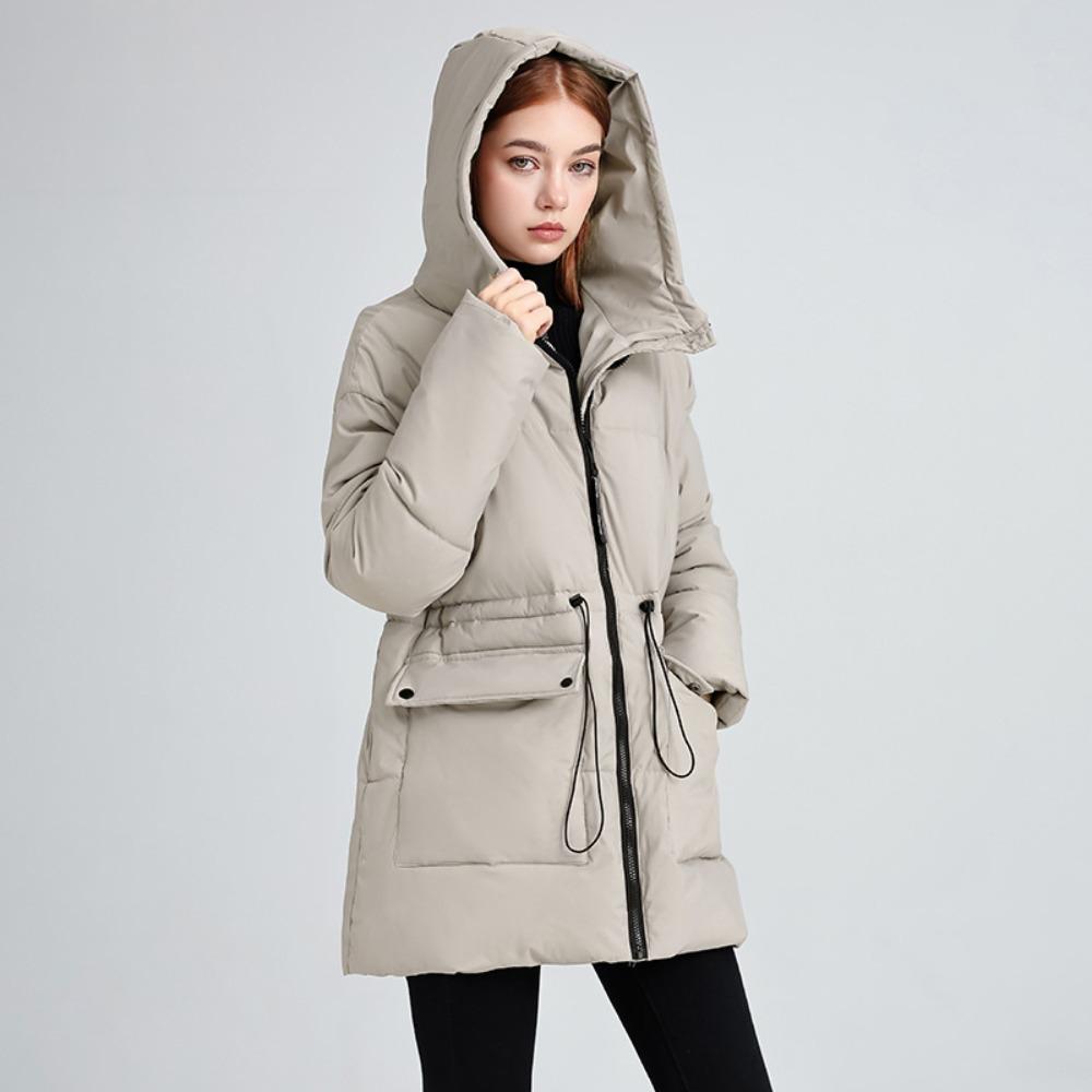 Women's Hooded Long Sleeve Raglan Sleeve Coat Loose Fit Casual Puffer Jacket with Drawstring Waist for Winter Wear