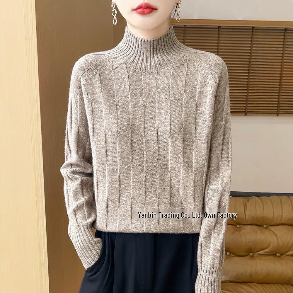 Thick Knit Half-High Collar Wool Sweater - Loose Fit Pullover