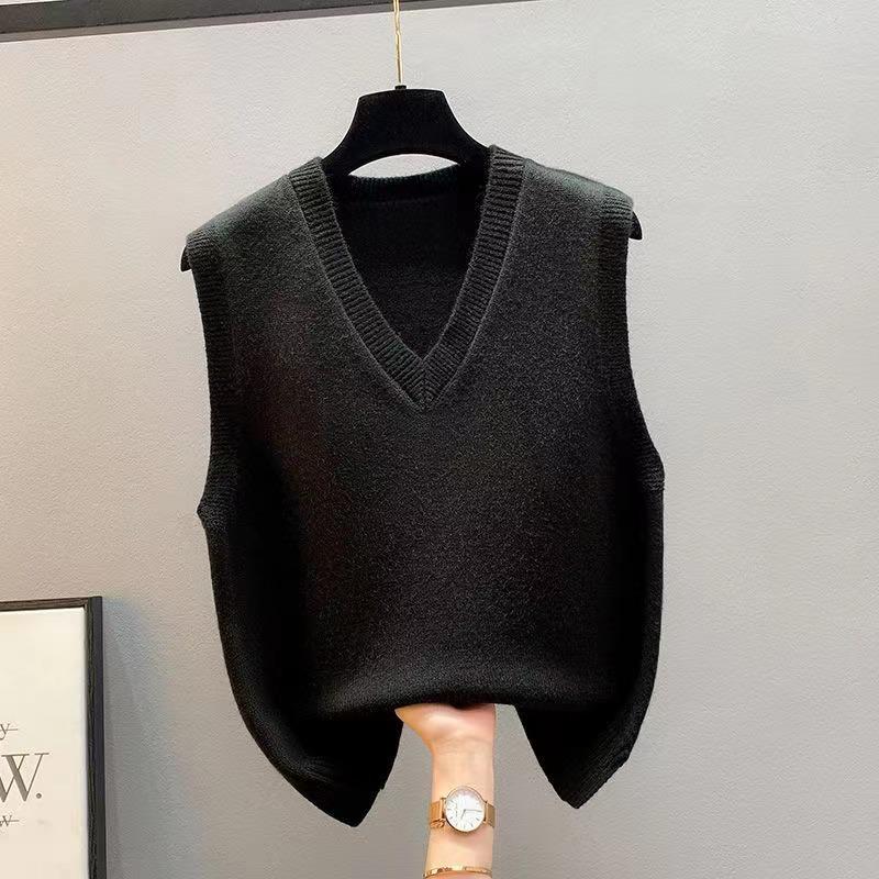 Knitted V-Neck Sleeveless Women's Cardigan Sweater - Korean Style, Loose Fit for Spring/Fall/Winter.