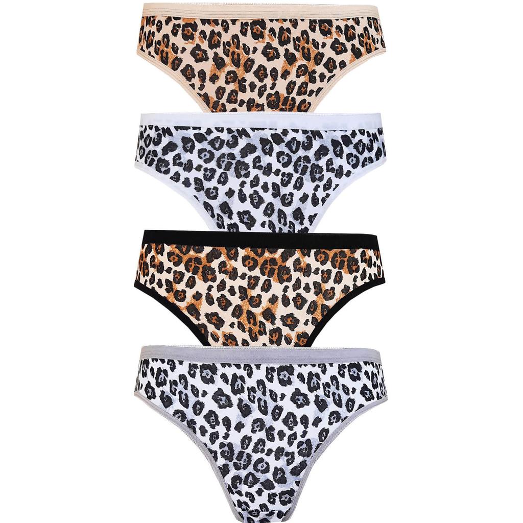 4li Tutku Kadın Leopar Bikini Arkası Düz Pamuklu Külot İç Çamaşır