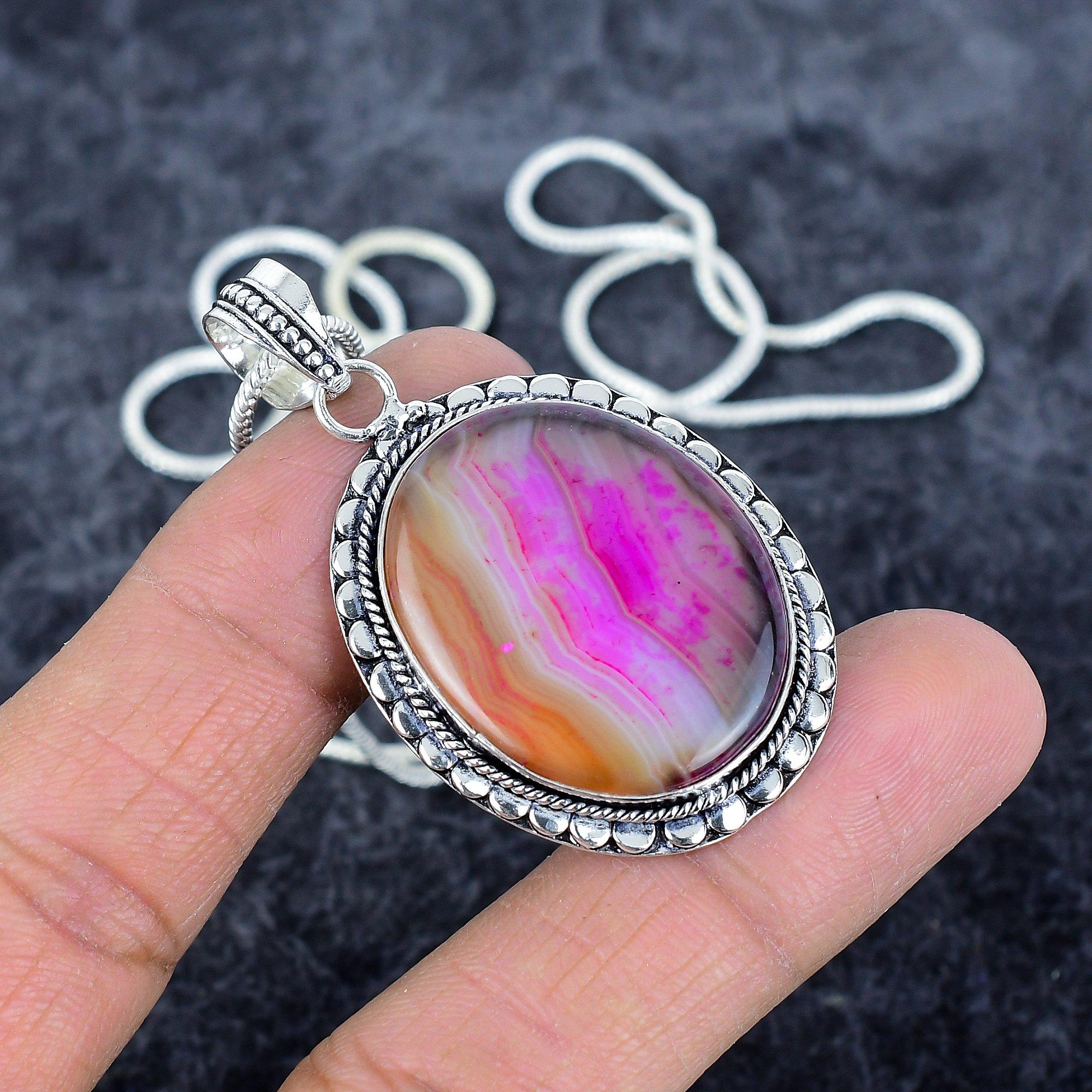 

Pink Lace Agate Gemstone Handmade 925 Sterling Silver Jewelry Pendant 2.17 M-2901