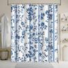 Blauer Blumiger Duschvorhang - Elegante Hohe Blumen, Traditionelles Blau-Weißes Porzellan-Design, Maschinenwaschbares Polyester