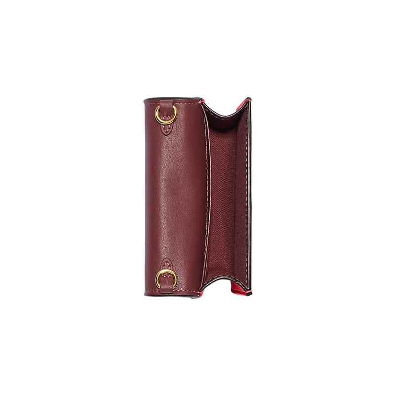 COACH 10 Metal Strawberry Flap Cow Leather Shoulder Crossbody Bag Wallet Mini Women Brown and Red