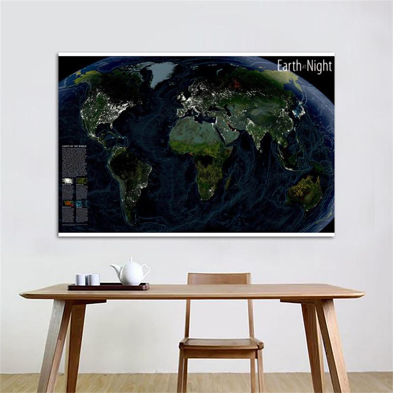 Decorative Hanging Picture The World Map of Earth At Night Map for Home/Office/Living Room Wall Decor Crafts Painting