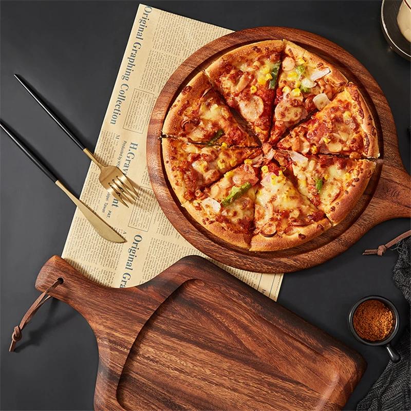 Japanese Wooden Pizza Plate Steak Wooden Tableware Bread Board Wood Tray Western Food Set Dinner Plates Solid Wood Steak Plate
