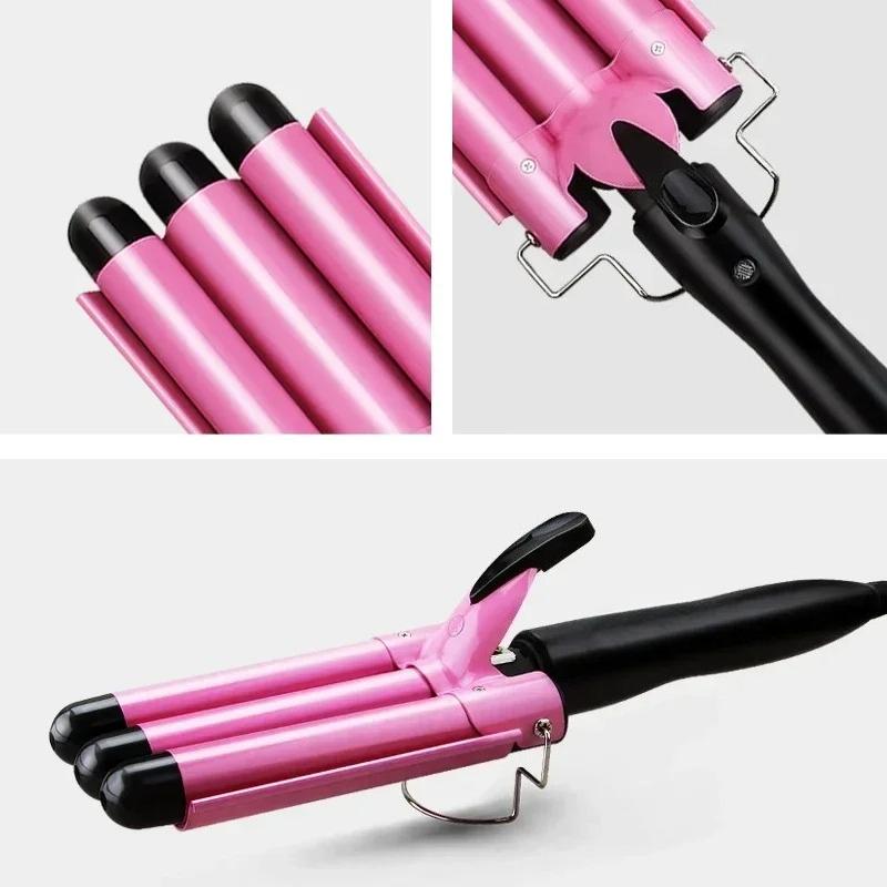 Triple Barrel Hair Waver - Reversible Big & Small Wave Styles, EU Plug Wave Pattern Electric Hair Curler Salon Accessories Tools