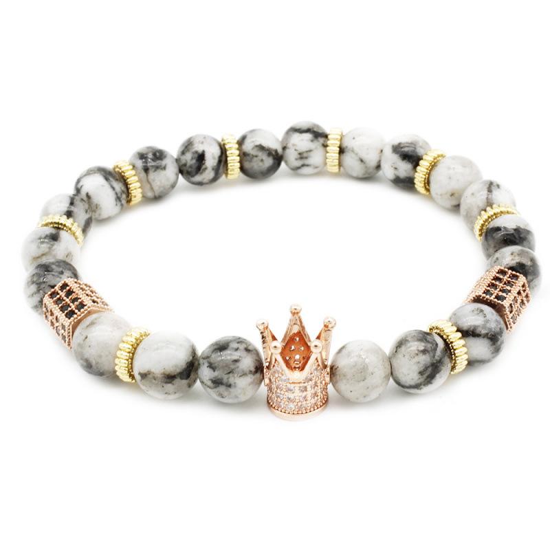 2019 Zirconia Crown Stone & Frosted Bead Bracelet with Copper & Imperial Stone Accents
