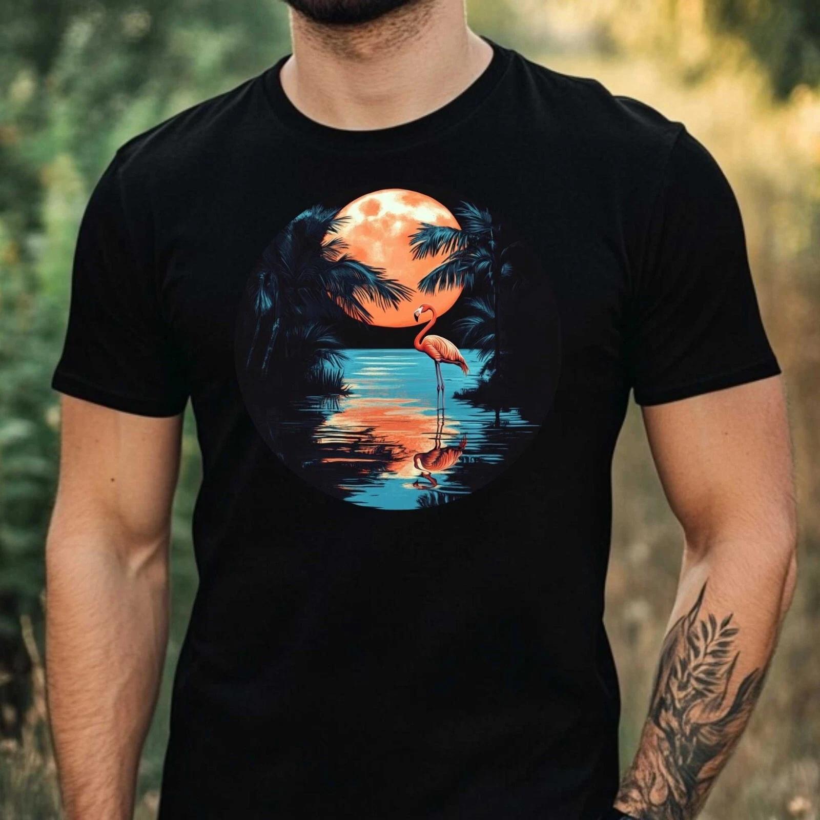 T-Shirt Herren Flamingo im Mondlicht Motiv Baumwolle Größe XS bis 5XL M