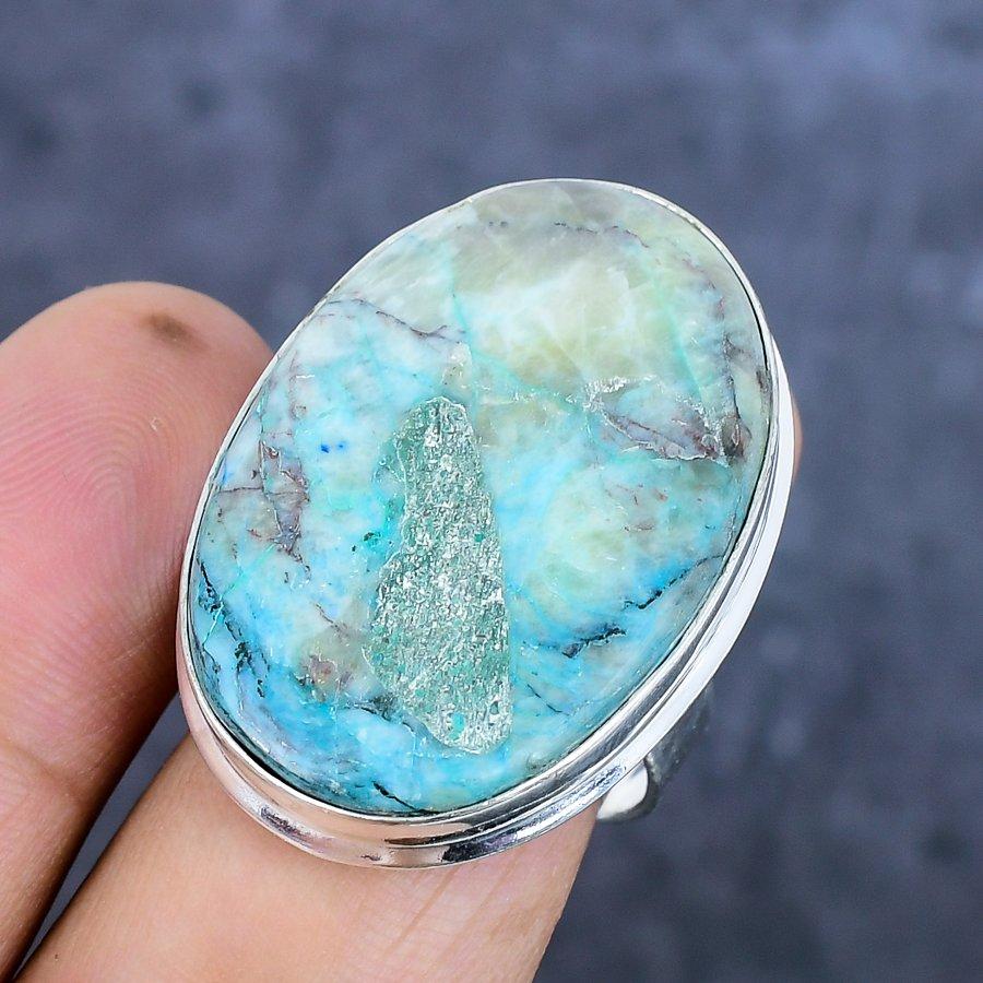 Natural Chrysocolla Gemstone 925 Sterling Silver Jewelry Ring Size 9 ETC-11519