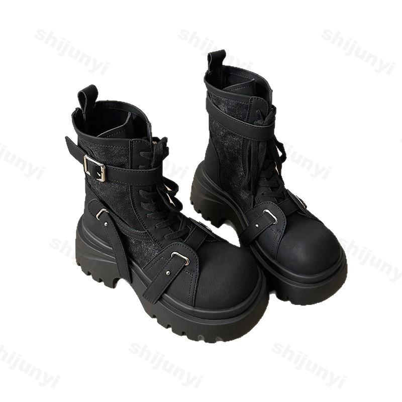 Fashion Women Fashion Boots 2025 Autumn Winter New Belt Buckle Height Increase Motorcycle Boots Comfortable Luxury Non Slip Short Boots