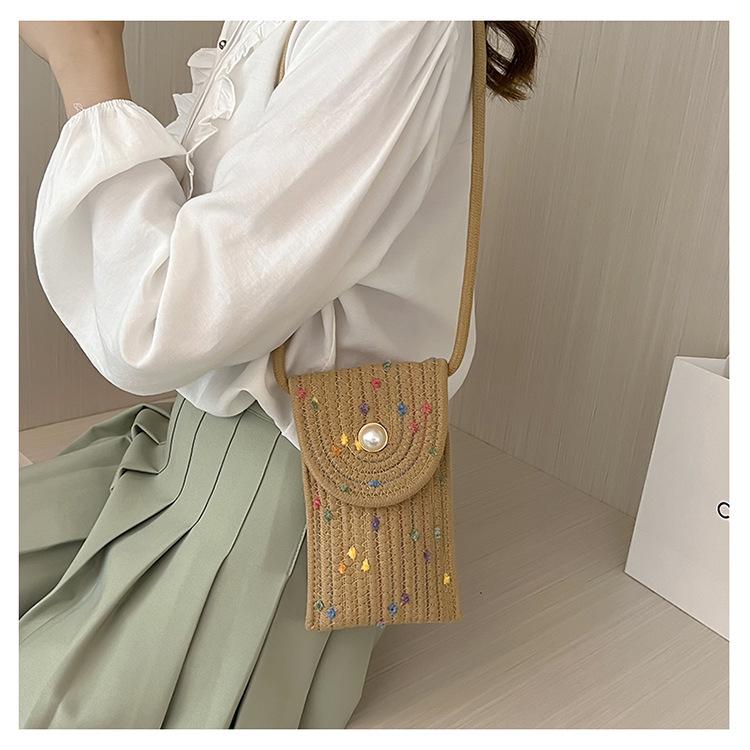 Colorful Woven Crossbody Straw Bag: Cute Cotton Rope Design, Perfect for Cell Phones - A Stylish Single Shoulder Bag for Women
