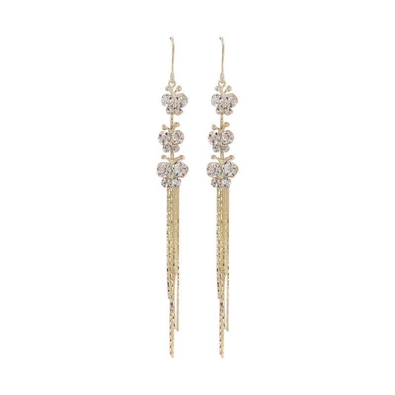 Korea Dongdaemun Butterfly Diamond Earrings Super Flash Long Tassel Xianqi Mori Internet Celebrity Explosion Earrings