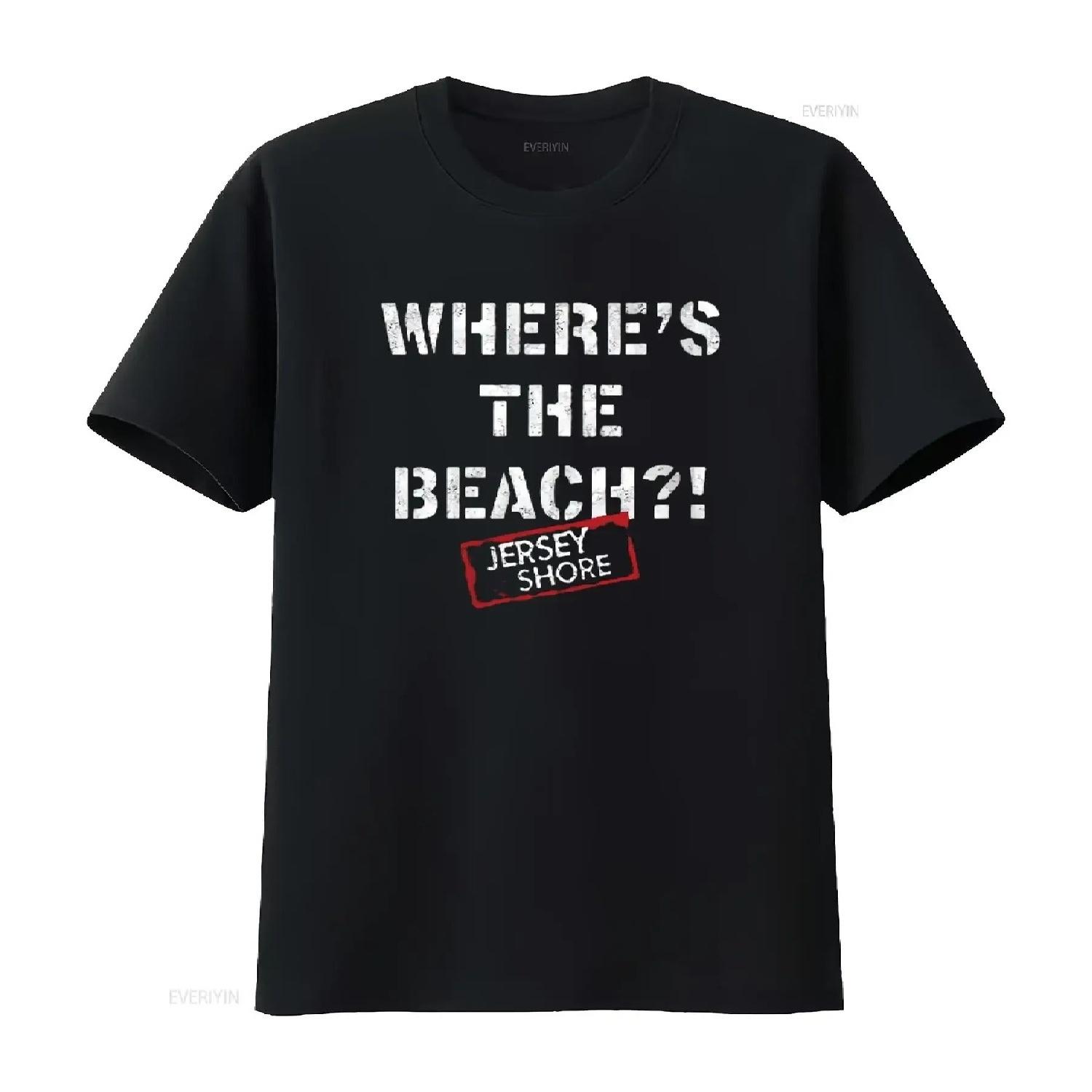 

Женская футболка Jersey Shore Where S The Beach с круглым вырезом Черная Размер L винтажная Стирка с эффектом потертости Графическая Эластичная Мягкая Универсальная S чёрный