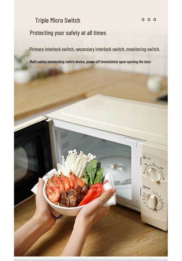 QuanChu Retro Multi-functional Mini Microwave Oven with Turntable and Light Wave Technology
