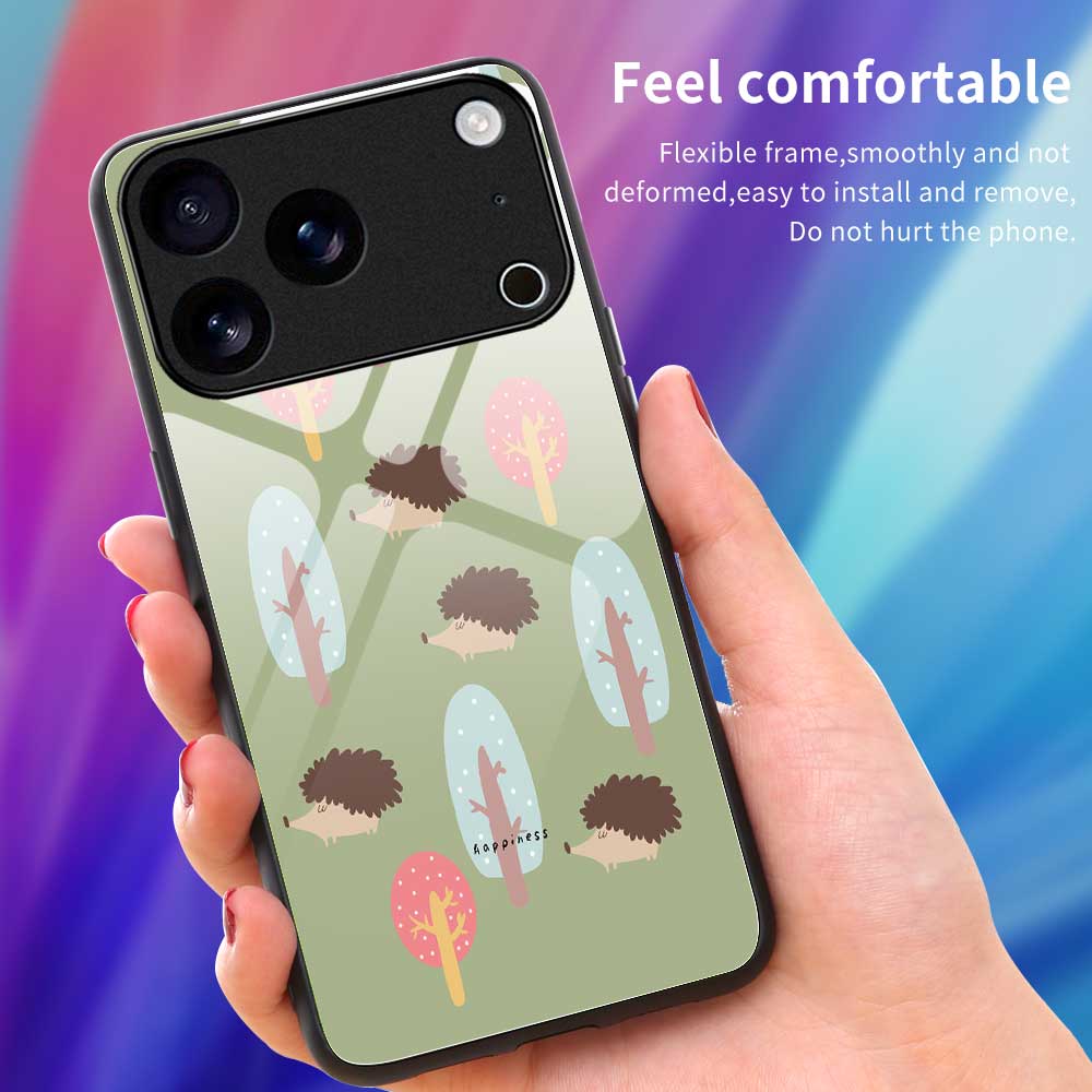 For iPhone 17 Pro Case PC TPU Tempered Glass Pattern Printing Anti Drop Phone Back Cover