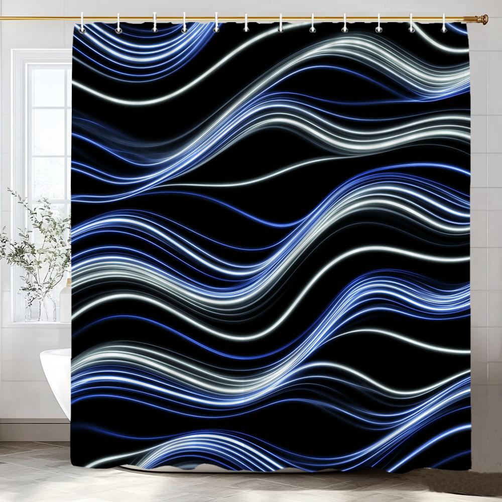 Black Wave Line Geometric Modern Minimalist Art Shower Curtain Printed Fabric Bathroom Decorative Shower Curtain With Hooks