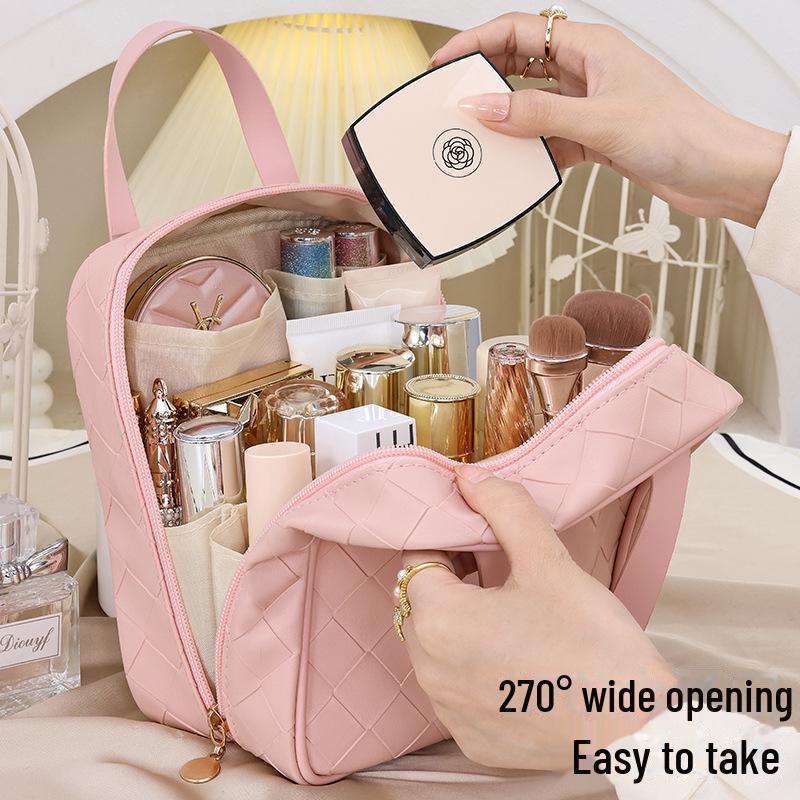 Large-Capacity Woven PU Travel Cosmetic Bag