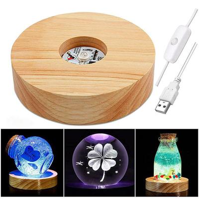 10cm Wood Light Base Rechargeable Wooden LED Light Rotating Display Stand Lamp Holder Lamp Base Art with Power Adapter