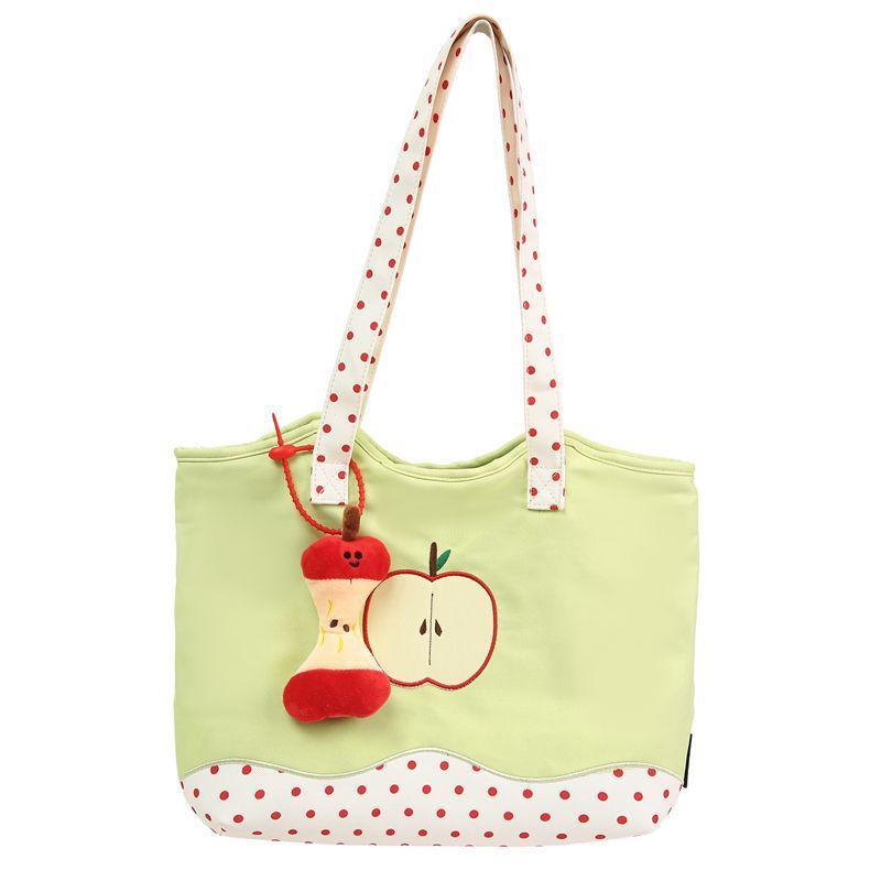 Polka Dot Red Apple Shoulder Tote: Women's Large, Sweet, Cute Handbag