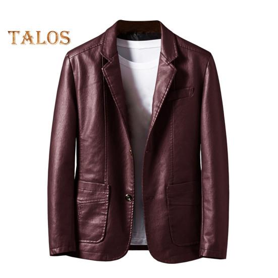 Men Jacket Lapel Long Sleeve Single Breasted Faux Leather Coat with Pockets Loose Fit Solid Color Outwear
