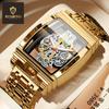 Men's Waterproof Luminous Tourbillon Leather Watch with Fashionable Motorcycle Gear Design