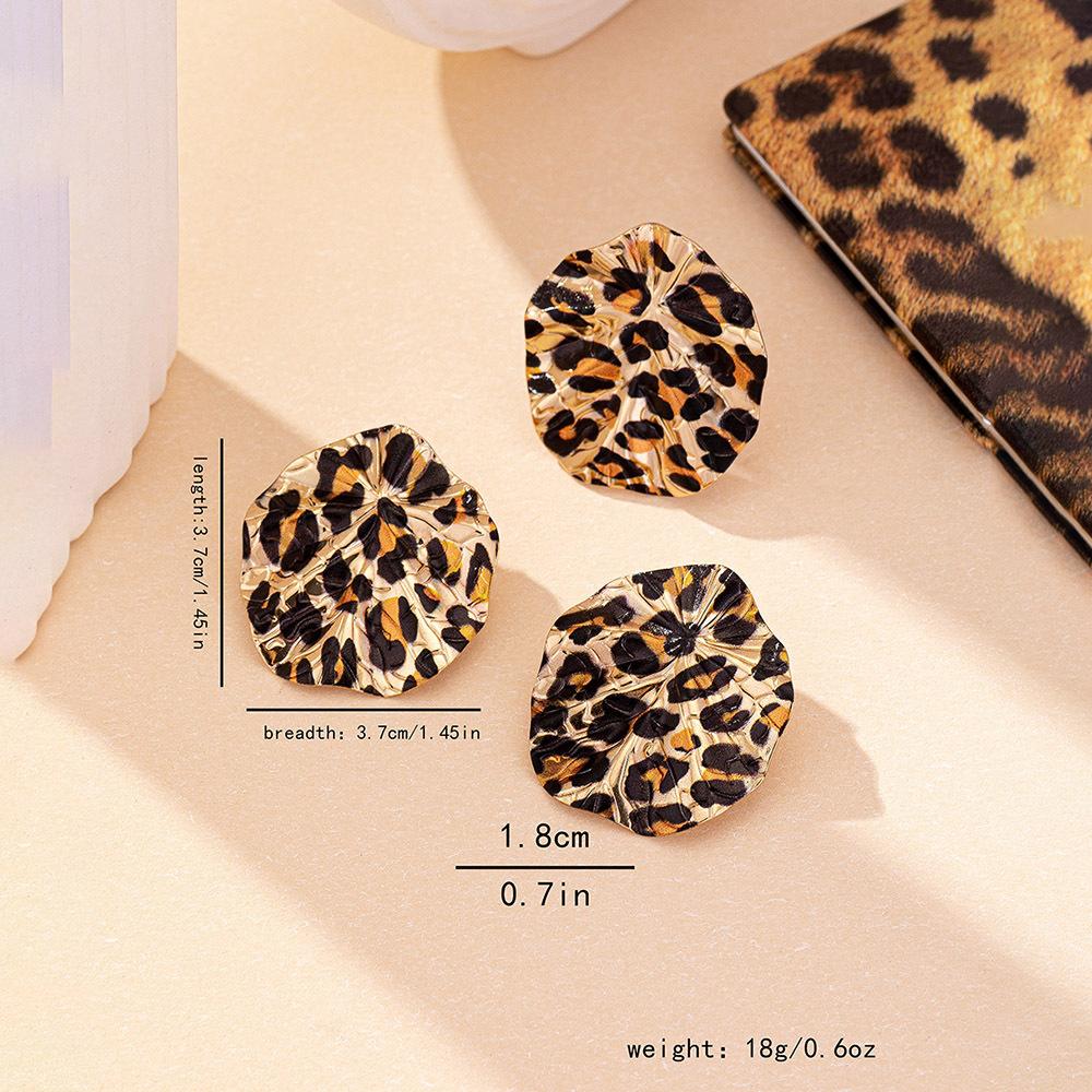 Fashion for Women Jewelry Retro Geometric Leopard Print Circle Disc Fashionable Design Earring Ring Set