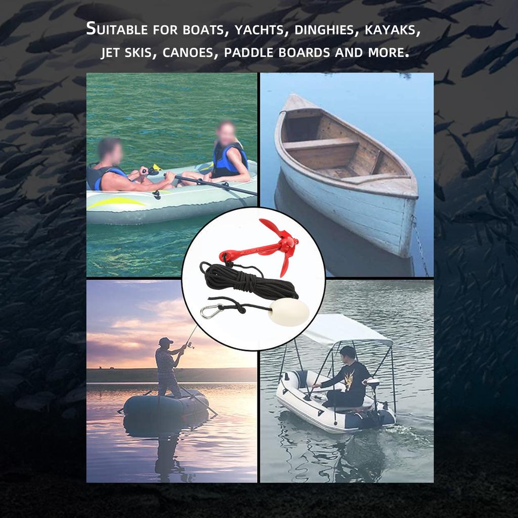 Boat Anchor with 39.4ft Tow Rope Carrying Bag Carbon Steel Foldable Grapnel Anchor for Kayak Marine