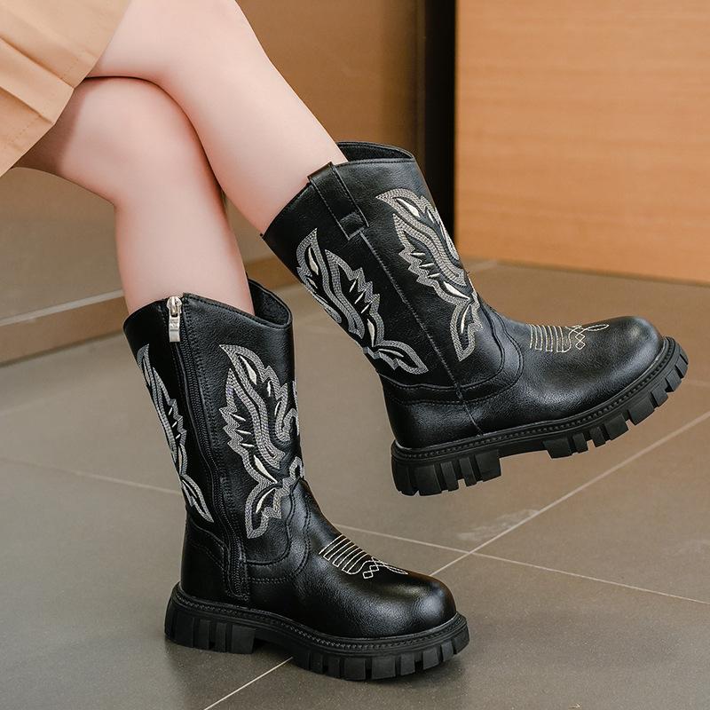 Girls Boots Autumn and Winter Western Cowboy Boots Retro Embroidered High Boots
