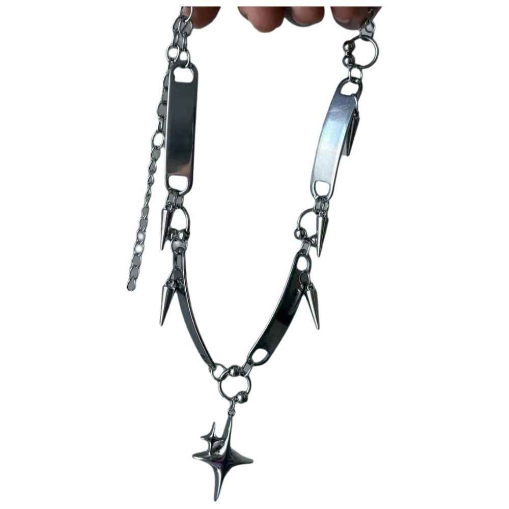 New Gothic Punk Star Riveted Choker Silver Y2K Spliced Cross Necklace Metal Hip Hop Necklace Jewelry