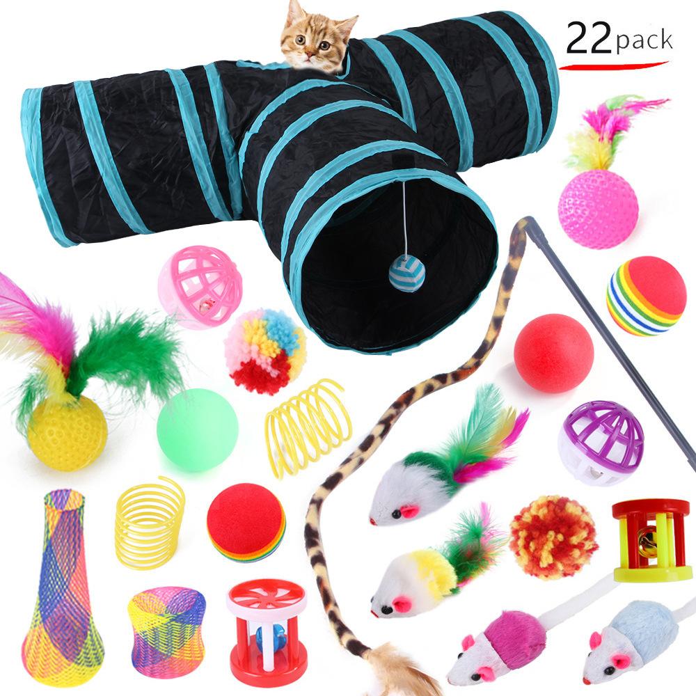 Pet Cat Toy Set 21 Pieces Cat Channel Teaser Cat Stick Plush Mouse Combination Toy