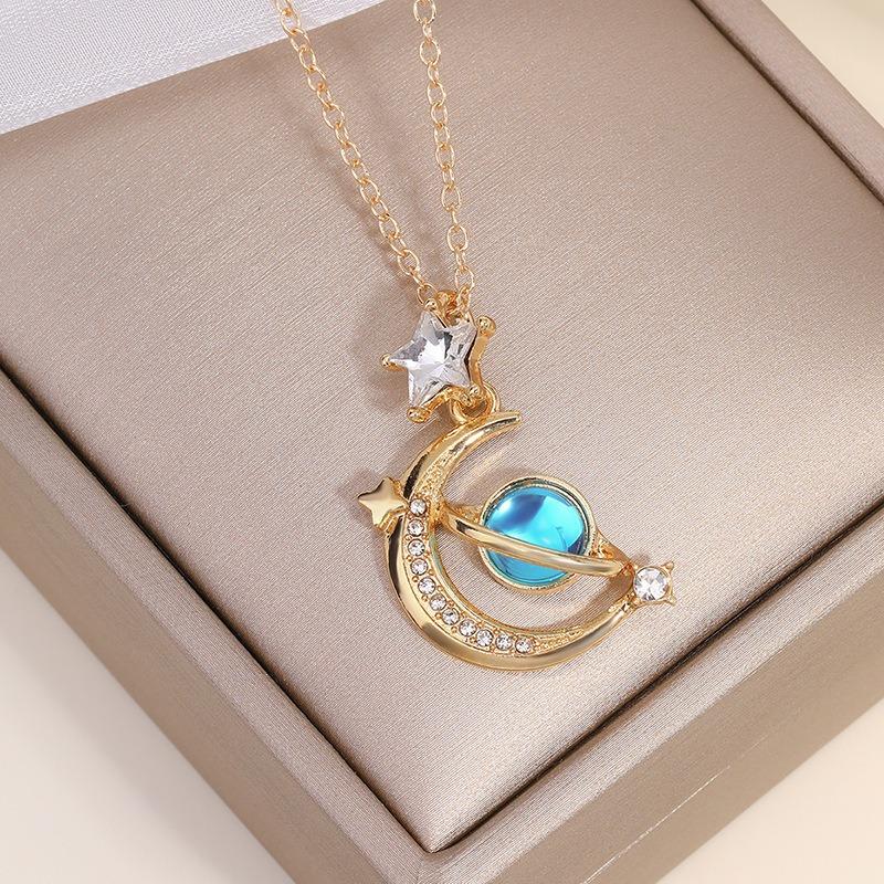 Planet Pendant Jewelry Fashion Diamond Collarbone Chain Women's Niche Star Moon Alloy Necklace