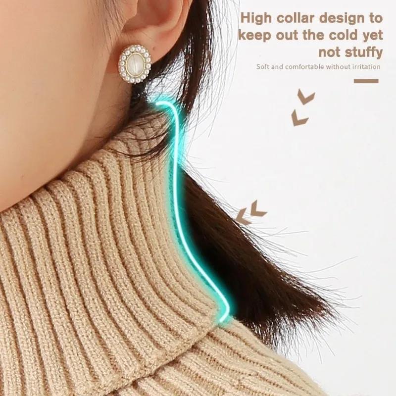 Winter Knit Warm Neck Collar Neck Scarf Women Solid Color Ruffle Scarf Windproof Soft Warm Turtleneck Scarf Elastic Neck Sleeve