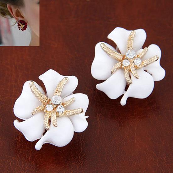Elegant Flower Sea Star Shiny Rhinestone Ear Stud Earring Wedding Bridal Jewelry
