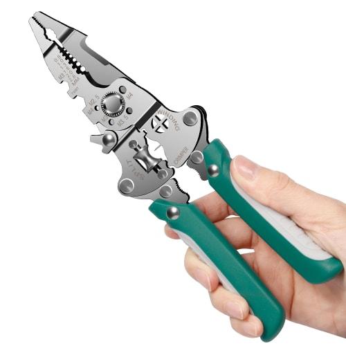 Powerful, multi-functional wire stripper with crimping pliers, suitable for both left-handed and right-handed electricians. Recommended for electricia