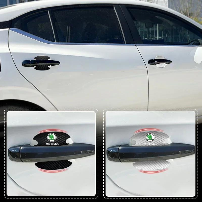 4pcs Car Door Handle Sticker Carbon Fiber Scratches Resistan For Skoda Octavia 2 3 Fabia Kamiq Kapoq Kodiaq Rapid SCALA Superb 3