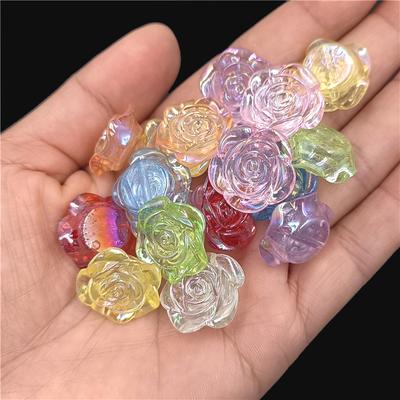 Rose Beads DIY Jewelry Accessories 10Pcs Creative Acrylic AB Magic Color Pendants Flower Flat Bottom Perforated Fashion Charms  Supply