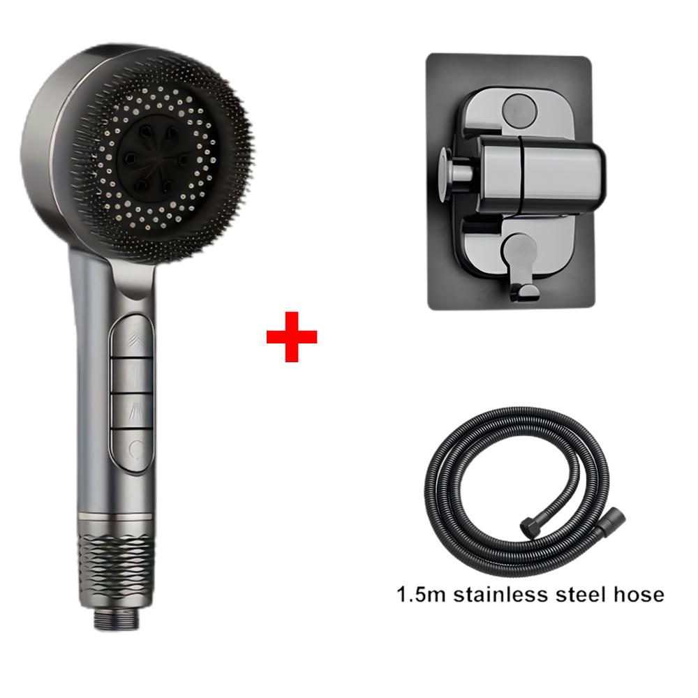 4 Modes Massage Brush Shower Head Large Flow High Pressure Water Saving Handheld Showerhead One-Key Stop Water Shower Nozzle