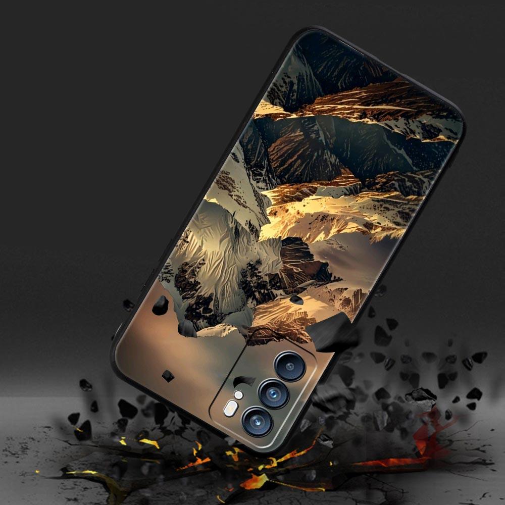 Black Mountain Peak Phone Case For Oppo A17 A31 A54 A57 A78 A79 A98 Find X5 X6 Reno 6 7 8 10 11 12 13 F Pro 5G Soft TPU Cover
