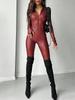 Women's Patent Leather Jumpsuit: Sexy Spring/Autumn Catwoman Cosplay Costume, Tight-Fit European/American Style.