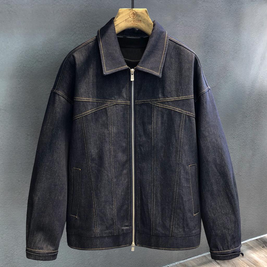 Washed Zipper Lapel Jacket Men's New Spring and Autumn Short Coat