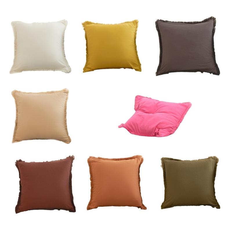 Solid Color Velvets Throw Pillow Case with Tassels Trim Bohemians Style for Living Room Decoration 18x18